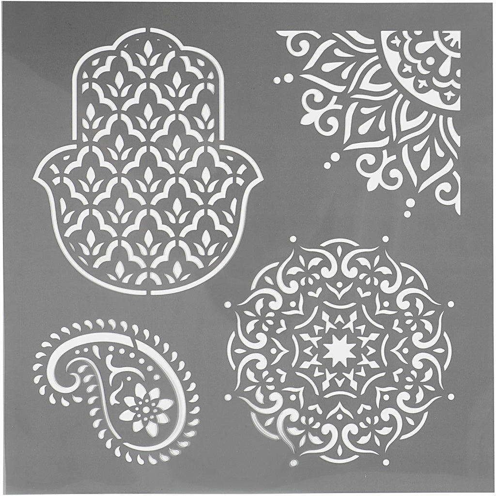 Skabeloner og stempler – Stencil, etniske motiver, str. 30,5x30,5 cm, tykkelse 0,31 mm, 1 ark