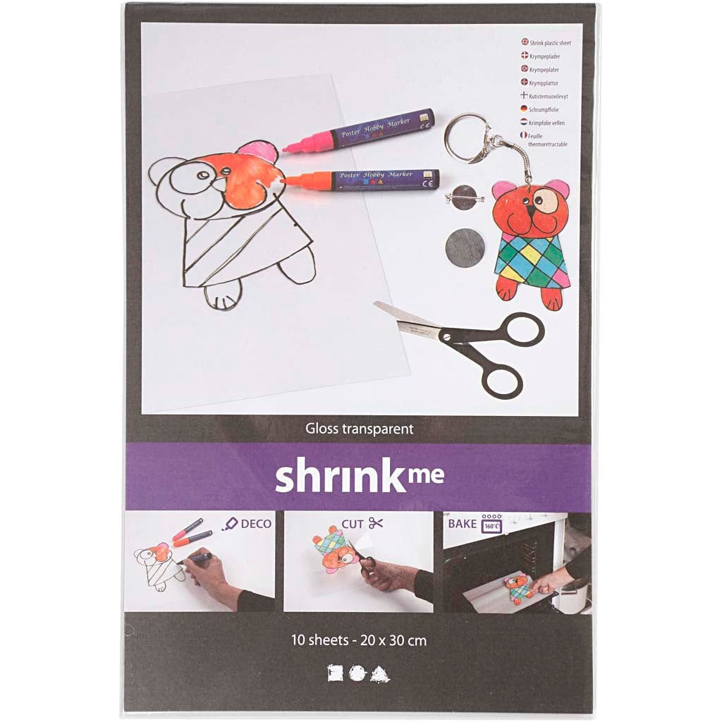 Krympeplast – Krympeplast, ark 20x30 cm, tykkelse 0,3 mm, blank transparent, 10 ark/ 1 pk.