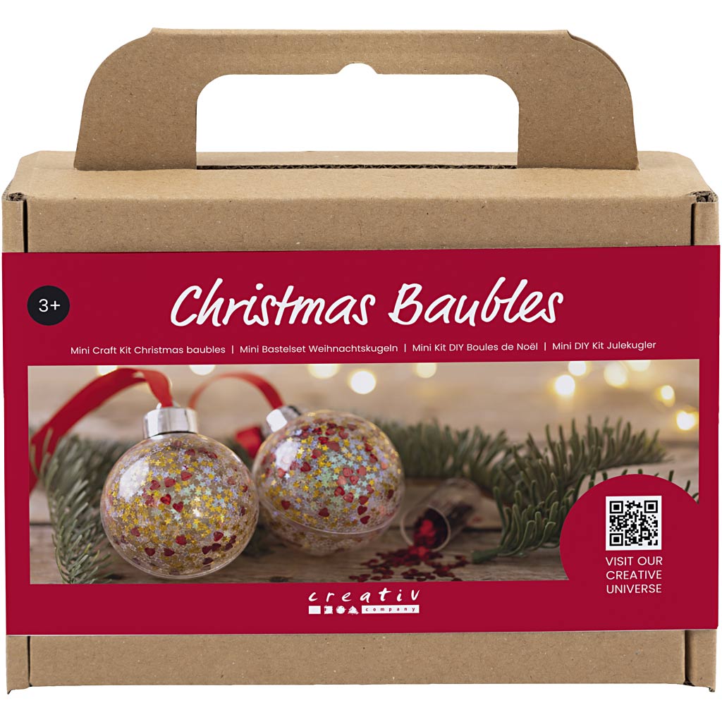 DIY kits, Dekorationsemner og pynteting – Mini DIY Kit Julekugler, Pailletter, 1 pk.