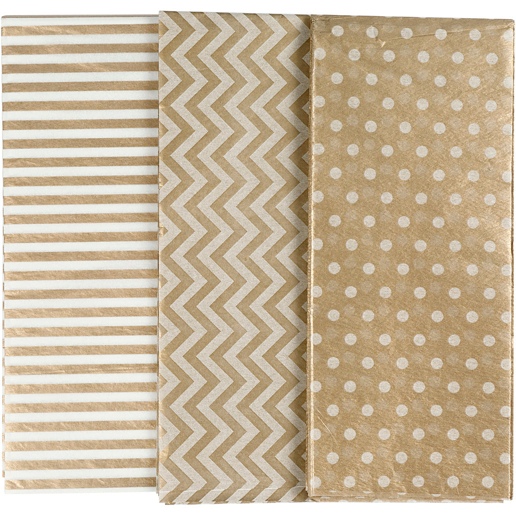 Papir og karton – Silkepapir, ark 50x70 cm, 17 g, guld, 6 ark/ 1 pk.