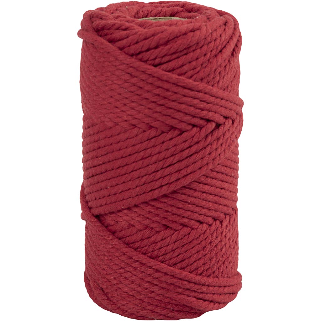 Macramé – Macramé reb, L: 55 m, diam. 4 mm, rød, 330 g/ 1 rl.