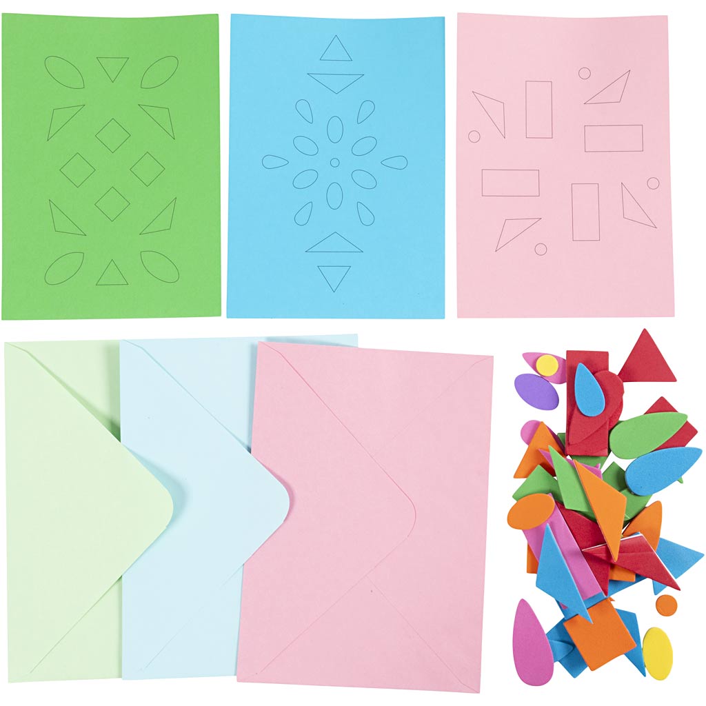DIY-kits, Festartikler og gaveindpakning – Mini DIY Kit Dekoration, Dekorerede kort, blå, grøn, pink, 1 pk.