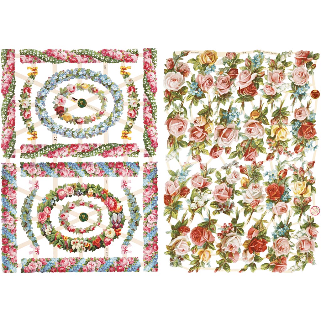Glansbilleder, småblomster, ark 16,5x23,5 cm, 2 ark/ 1 pk.