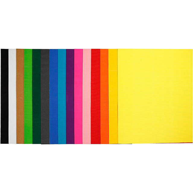 Bølgekarton, ark 50x70 cm, 80 g, ass. farver, 15 ark/ 1 pk.