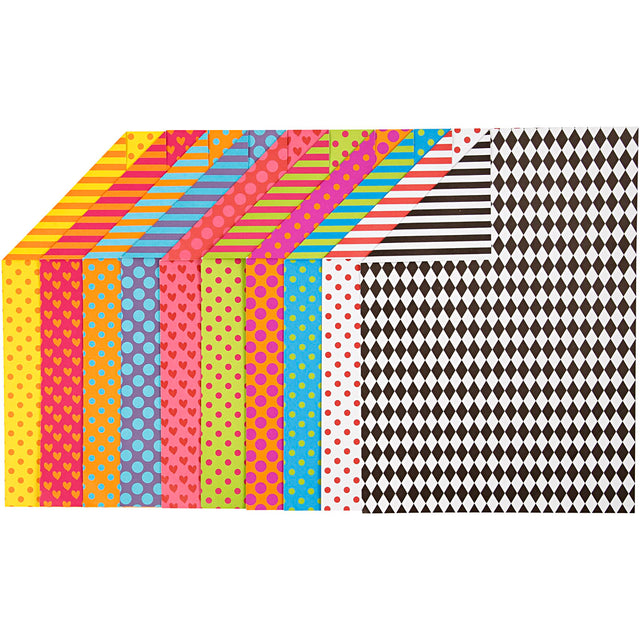 Mønstret Karton, A4, ark 210x297 mm, 250 g, ass. farver, 20 ass. ark/ 1 pk.