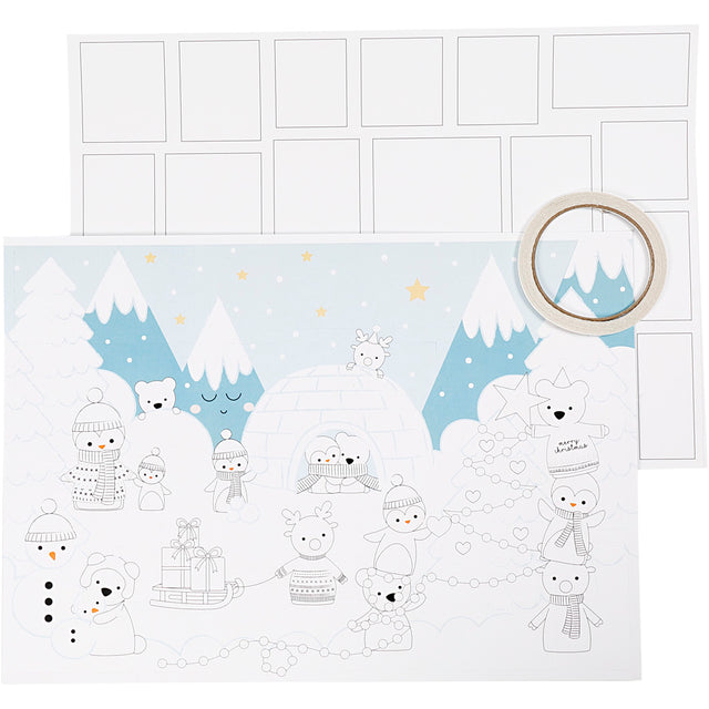 Julekalender, str. 30x42 cm, hvid, 3 stk./ 1 pk.