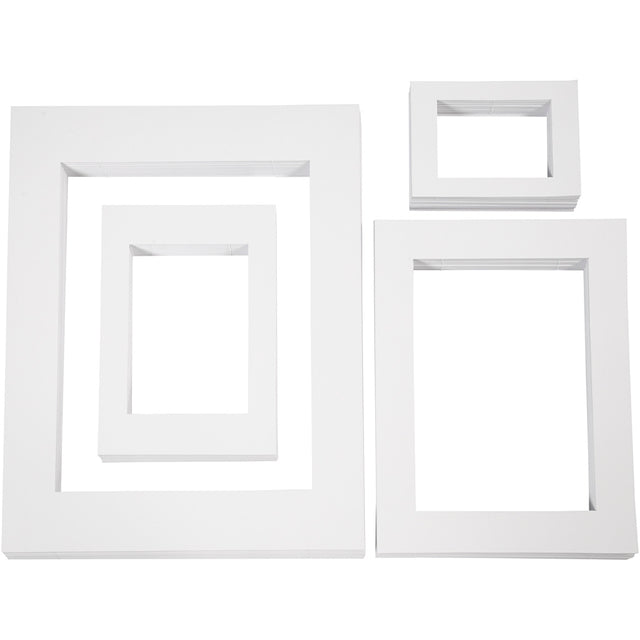 Passepartoutrammer , A3,A4,A5,A6, str. 13,4x18,9+19,7x27,9+28,3x36,6+39,5x49,6 cm, 500 g, hvid, 4x100 stk./ 1 pk.