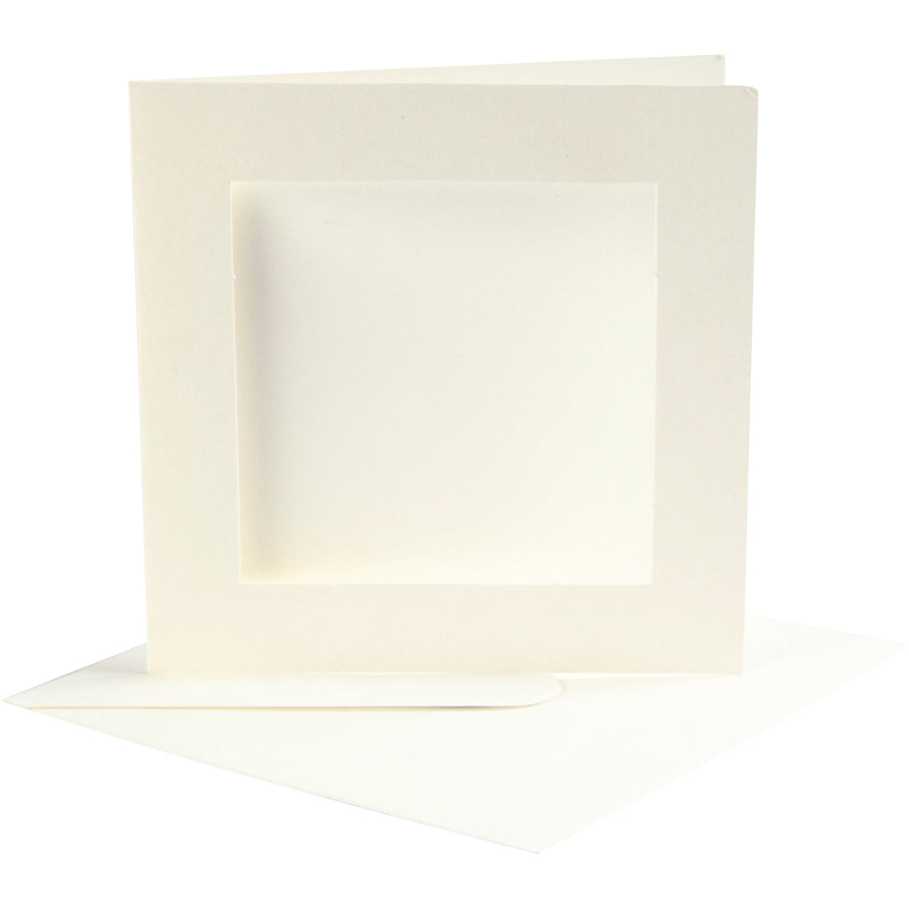 Passepartoutkort med kuvert, kort str. 12,5x12,5 cm, kuvert str. 13,5x13,5 cm, råhvid, 10 sæt/ 1 pk.