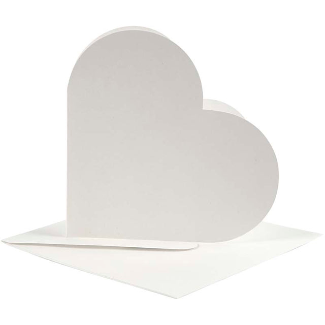 Hjertekort, kort str. 12,5x12,5 cm, kuvert str. 13,5x13,5 cm, råhvid, 10 sæt/ 1 pk.