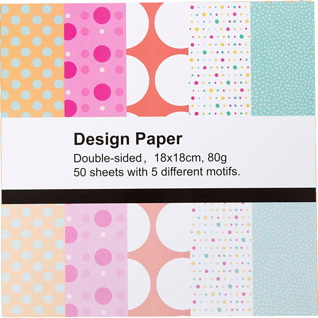 Designpapir, ark 18x18 cm, prikker, 80 g, 50 ark/ 1 pk.
