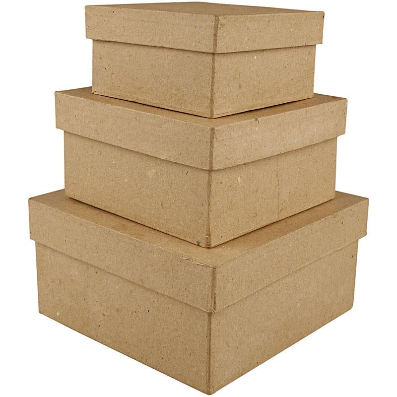 Kvadratiske Æsker, H: 5+6+7,5 cm, str. 10+12,5+15 cm, 3 stk./ 1 sæt