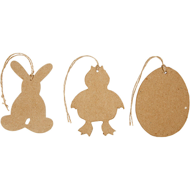 Påskeophæng, hare, kylling, æg, H: 10 cm, 6 stk./ 1 pk.