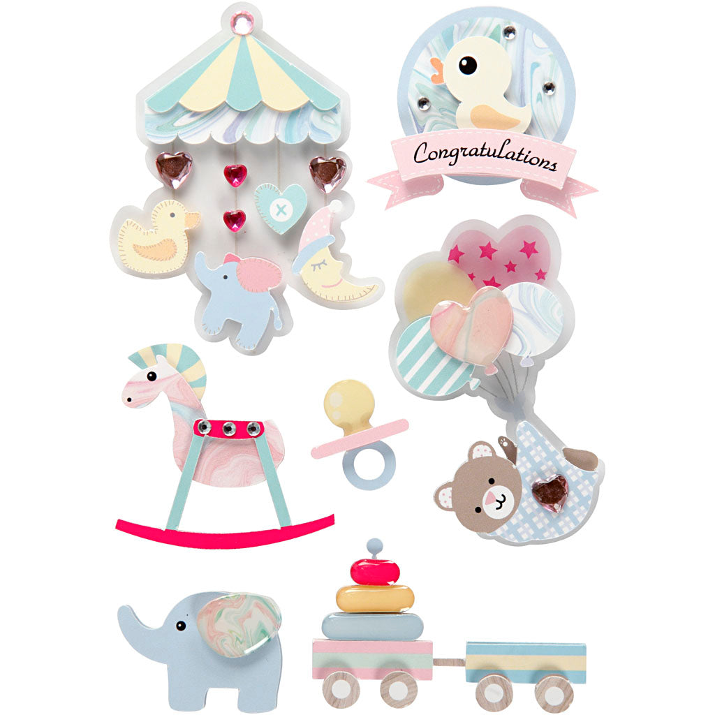3D Stickers, baby, H: 25-70 mm, B: 20-55 mm, tykkelse 7 mm, 8 stk./ 1 pk.