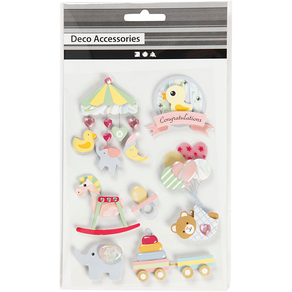 3D Stickers, baby, H: 25-70 mm, B: 20-55 mm, tykkelse 7 mm, 8 stk./ 1 pk.