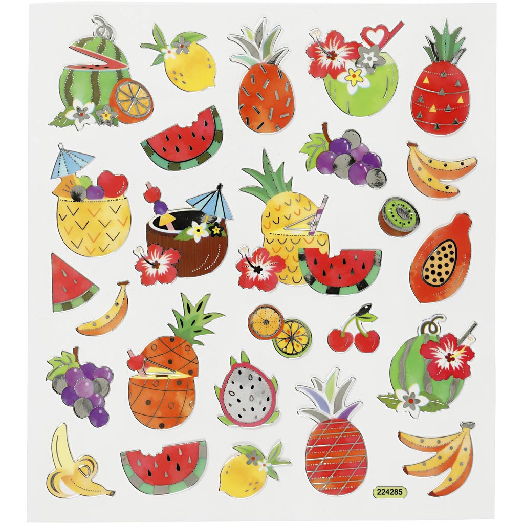 Stickers, eksotiske frugter, ark 15x16,5 cm, 1 ark