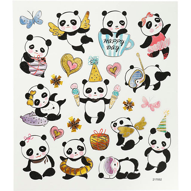 Stickers, pandaer, ark 15x16,5 cm, 1 ark