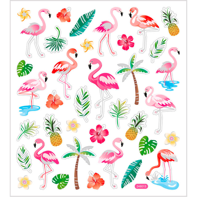 Stickers, flamingo, ark 15x16,5 cm, ca. 37 stk., 1 ark
