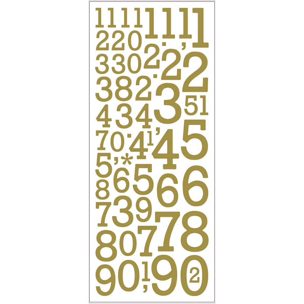 Glitterstickers, tal, ark 10x24 cm, guld, 2 ark/ 1 pk.