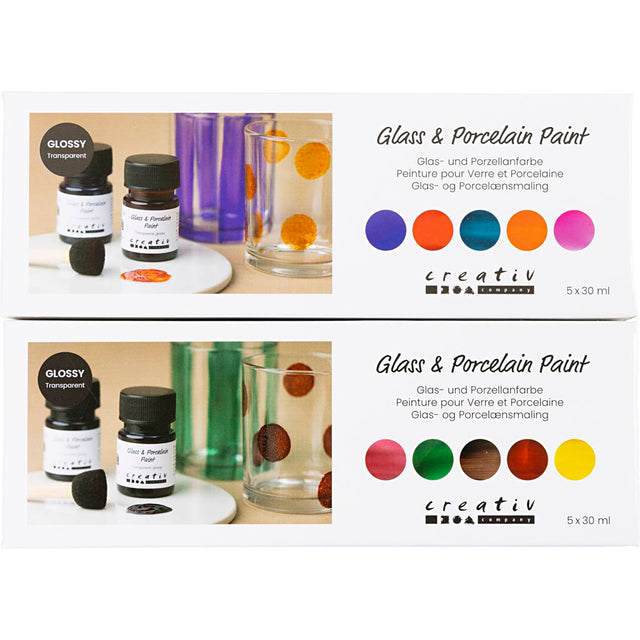 Glas- og Porcelænsmaling, blank, transparent, colorful, Naturfarver, 10x30 ml/ 1 pk.