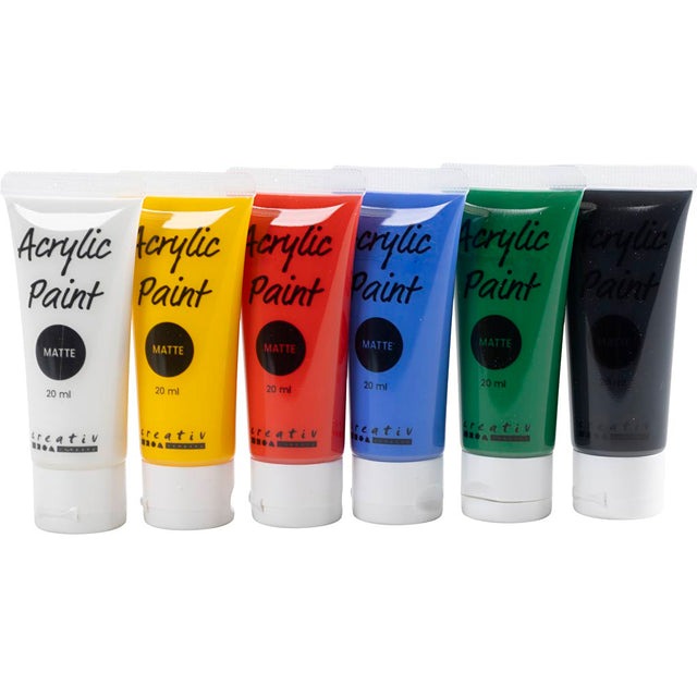 Akrylmaling Mat, standardfarver, 6x20 ml/ 1 pk.