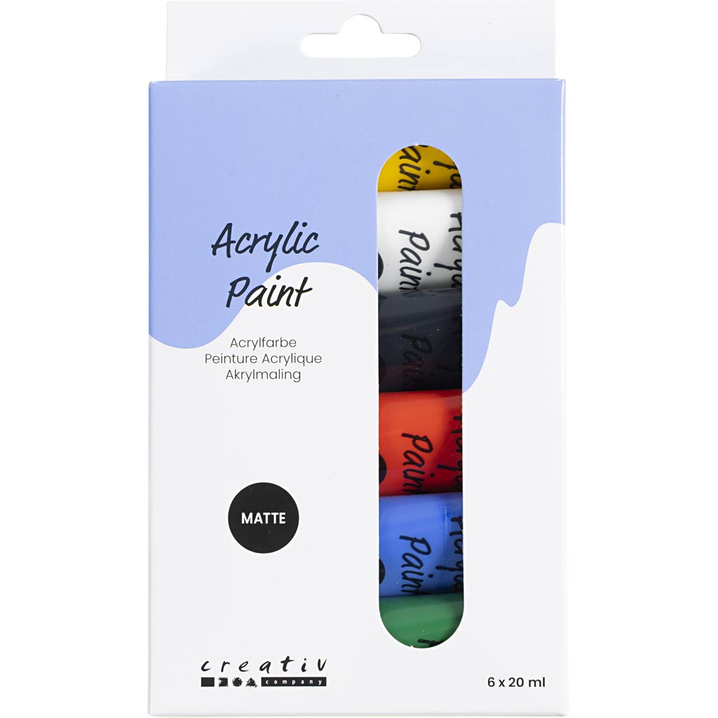 Akrylmaling Mat, standardfarver, 6x20 ml/ 1 pk.