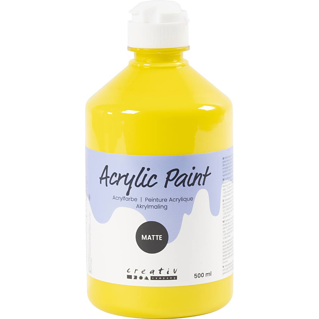 Akrylmaling Mat, primær gul, 500 ml/ 1 fl.