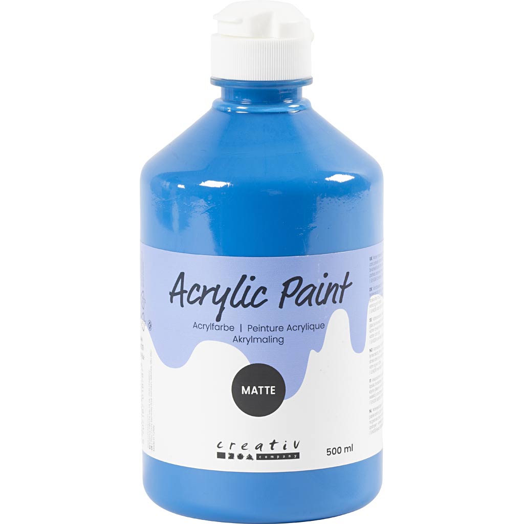 Akrylmaling Mat, primær blå, 500 ml/ 1 fl.