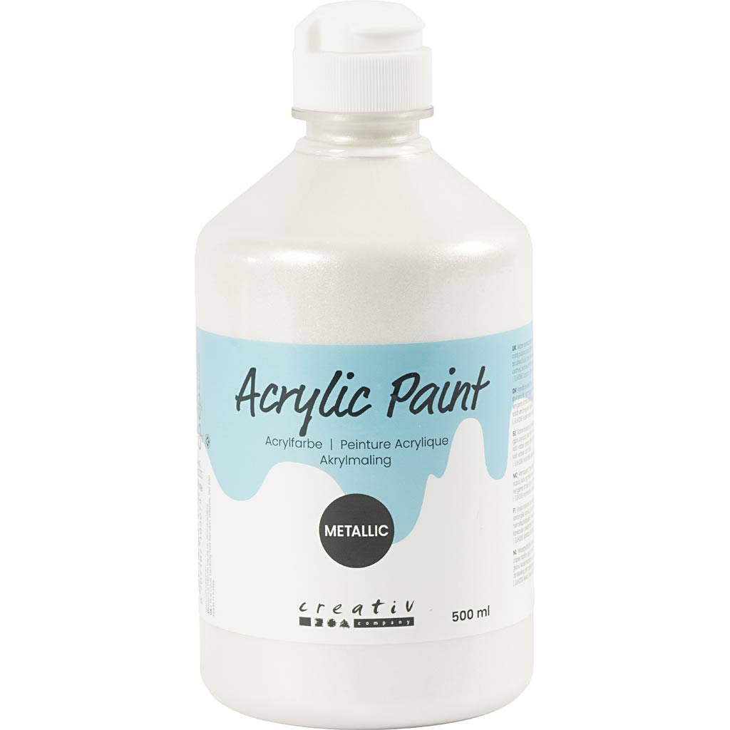 Akrylmaling Metallic, hvid, 500 ml/ 1 fl.