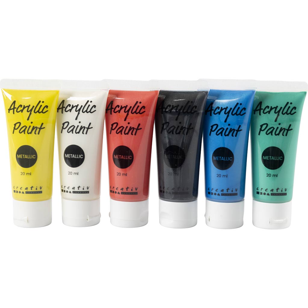 Akrylmaling Metallic, standardfarver, 6x20 ml/ 1 pk.