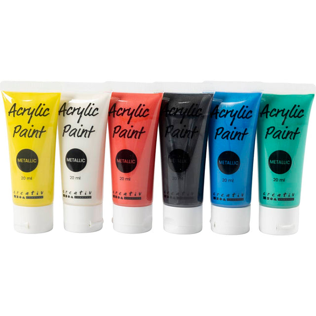 Akrylmaling Metallic, standardfarver, 6x20 ml/ 1 pk.
