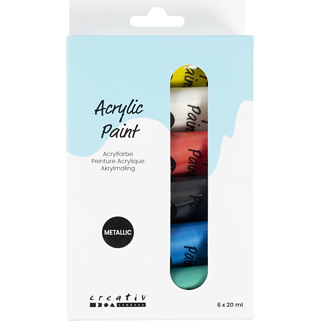 Akrylmaling Metallic, standardfarver, 6x20 ml/ 1 pk.