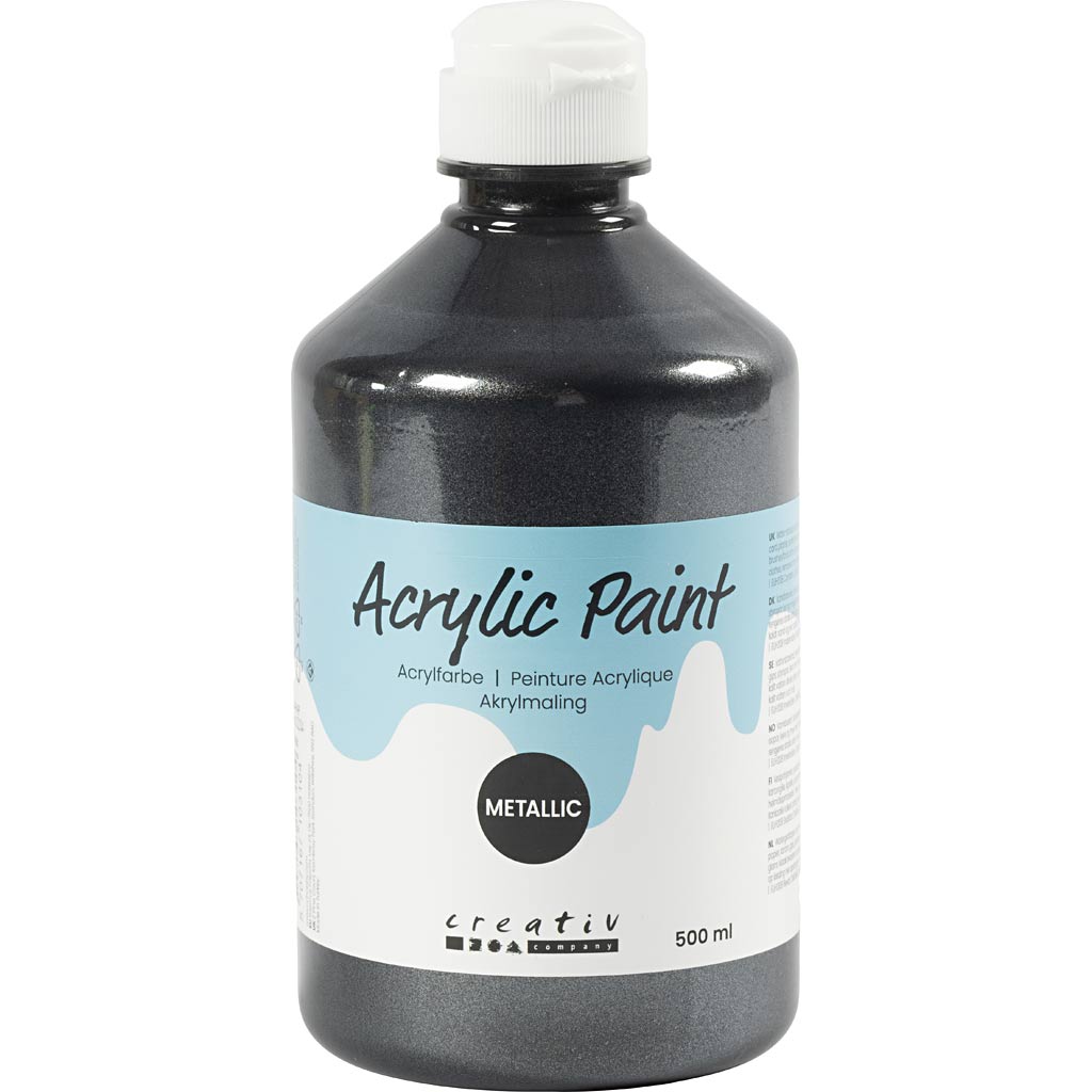 Akrylmaling Metallic, sort, 500 ml/ 1 fl.