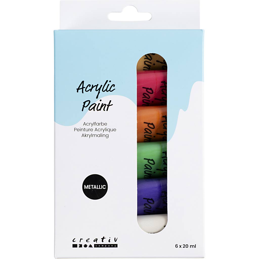 Akrylmaling Metallic, suppleringsfarver, 6x20 ml/ 1 pk.