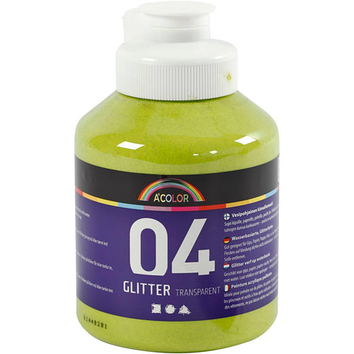 Akrylmaling Glitter, limegrøn, 500 ml/ 1 fl.
