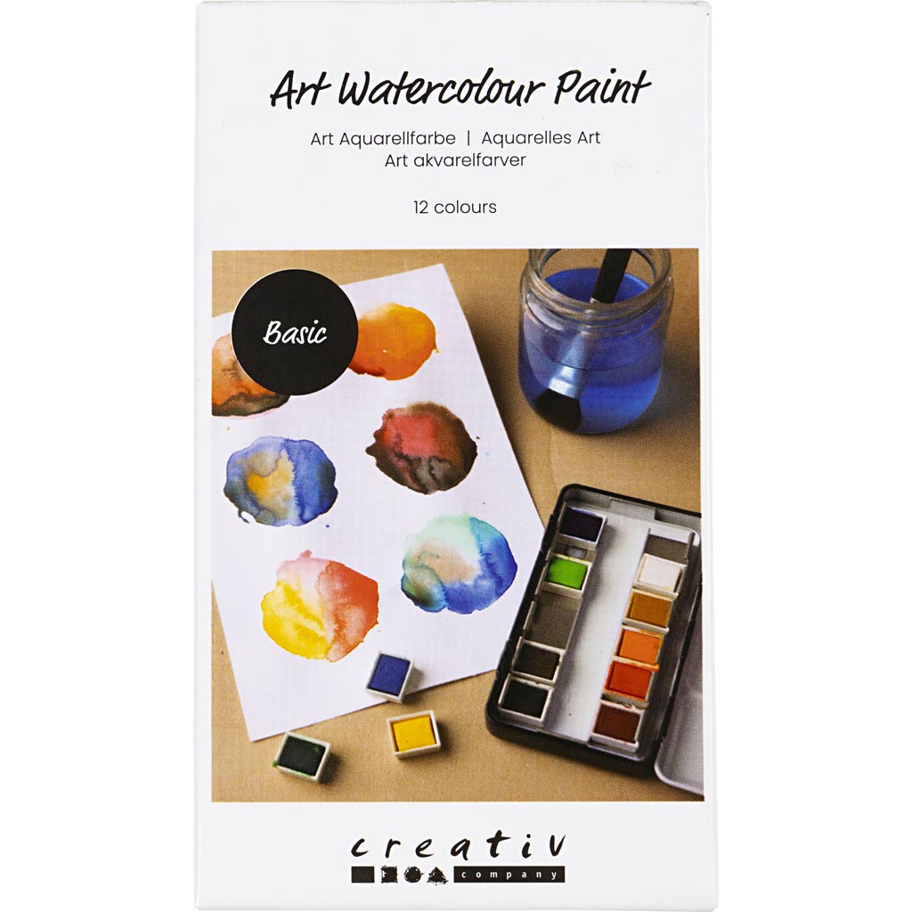 Art Akvarelfarver, ½-pan, str. 10x15x20 mm, standardfarver, 12 frv./ 1 pk.