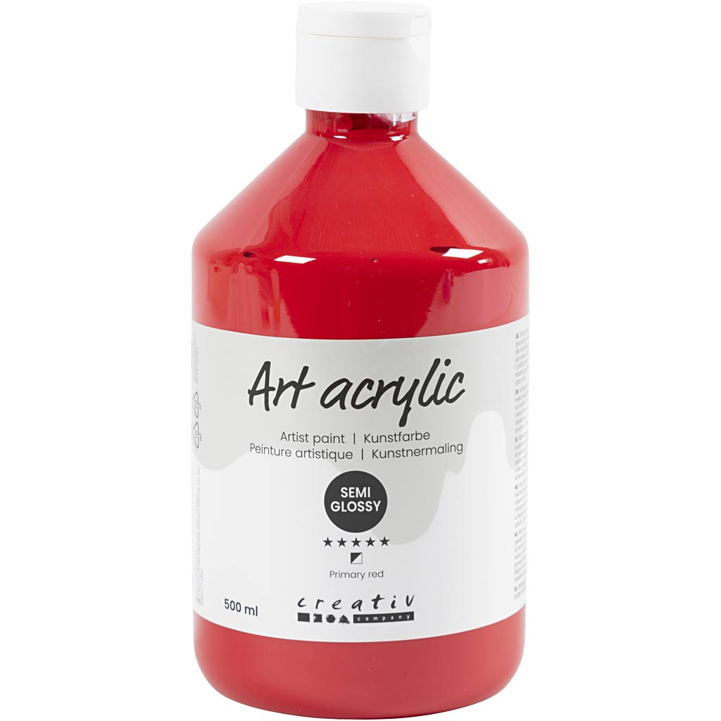 Art Akrylmaling, halvblank, halvtransparent, primær rød, 500 ml/ 1 fl.