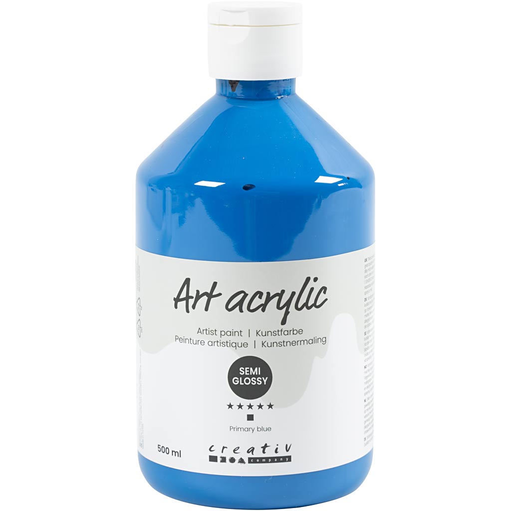 Art Akrylmaling, halvblank, transparent, primær blå, 500 ml/ 1 fl.