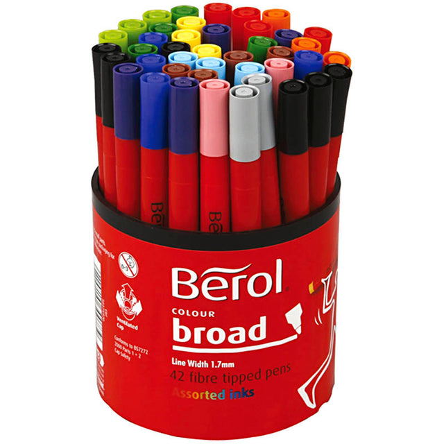 Berol Colourbroad Tusch, diam. 10 mm, streg 1-1,7 mm, ass. farver, 42 stk./ 1 ds.