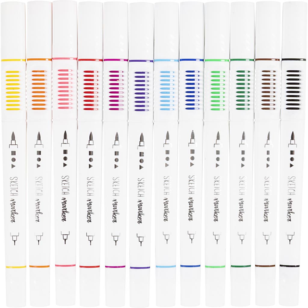 Sketch Marker, streg 1+2-5 mm, standardfarver, 12 stk./ 1 pk.