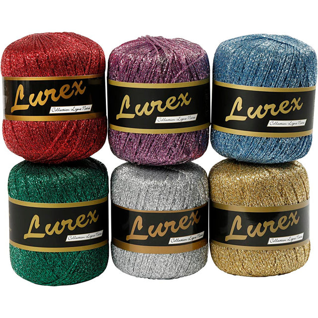 Lurex Garn, L: 160 m, ass. farver, 6x25 g/ 1 pk.
