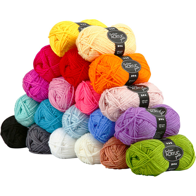 Fantasia Polyacrylgarn, L: 80 m, ass. farver, 20x50 g/ 1 pk.