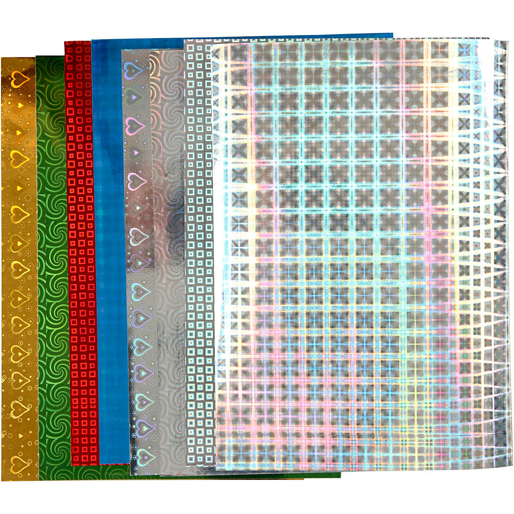 Holografipapir, A4, ark 210x297 mm, 120 g, 8 ass. ark/ 1 pk.