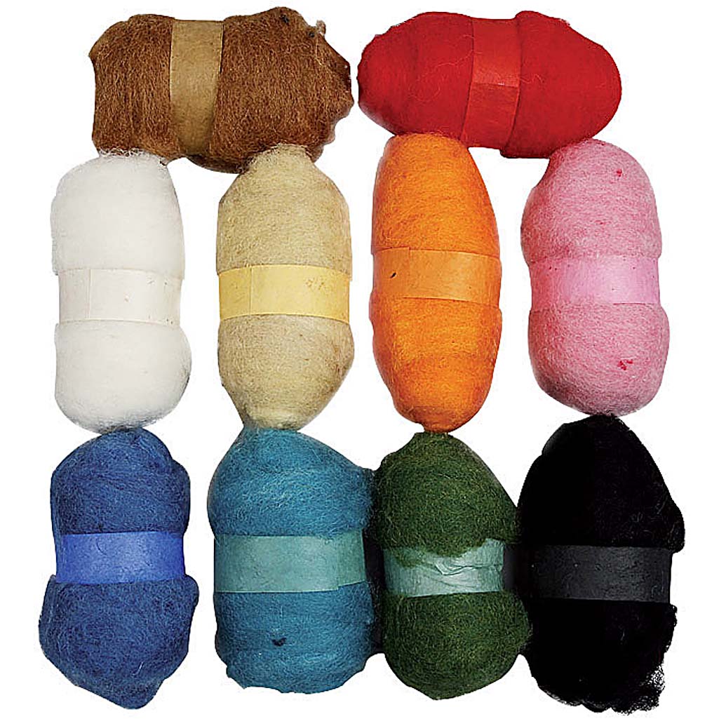 Kartet Uld, ass. farver, 10x25 g/ 1 pk.