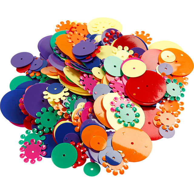 Pailletter, runde, str. 10-25 mm, ass. farver, 250 g/ 1 pk.