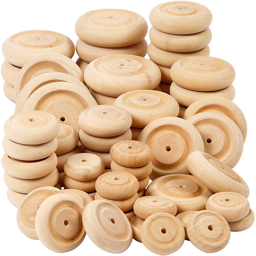 Hjul, diam. 24+30+42+50 mm, tykkelse 8+10+11+14 mm, 4x40 stk./ 1 pk.