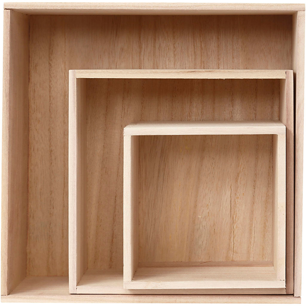 Bogkasser, kvadratiske, H: 15x15+21,5x21,5+28x28 cm, D: 12,5 cm, 3 stk./ 1 sæt