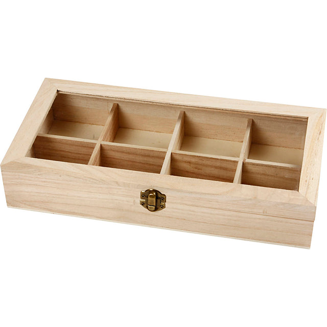 Æske med glaslåg, str. 32x16x6 cm, hulstr. 7x7 cm, 1 stk.