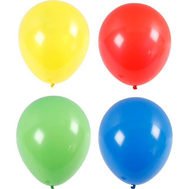 Balloner, diam. 41 cm, blå, grøn, rød, lys gul, 4 stk./ 1 pk.