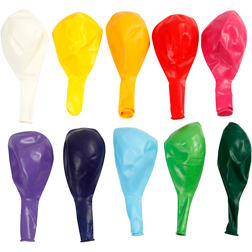 Balloner, diam. 23 cm, runde, ass. farver, 10 stk./ 1 pk.
