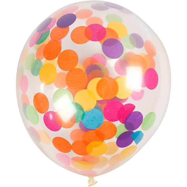 Balloner med konfetti, runde, diam. 23 cm, transparent, 4 stk./ 1 pk.